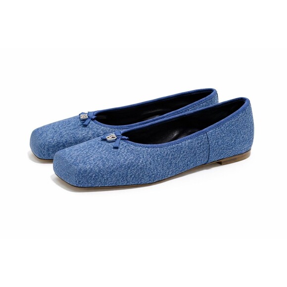 Alexander Wang Billie Flat Womens Size 9 Square Toe Ballet Shoes Indigo Denim - Picture 3 of 16